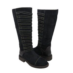 VINTAGE FOUNDRY CO Women's Evelyn Tall Boots in Black Suede Size 8 Riding Straps